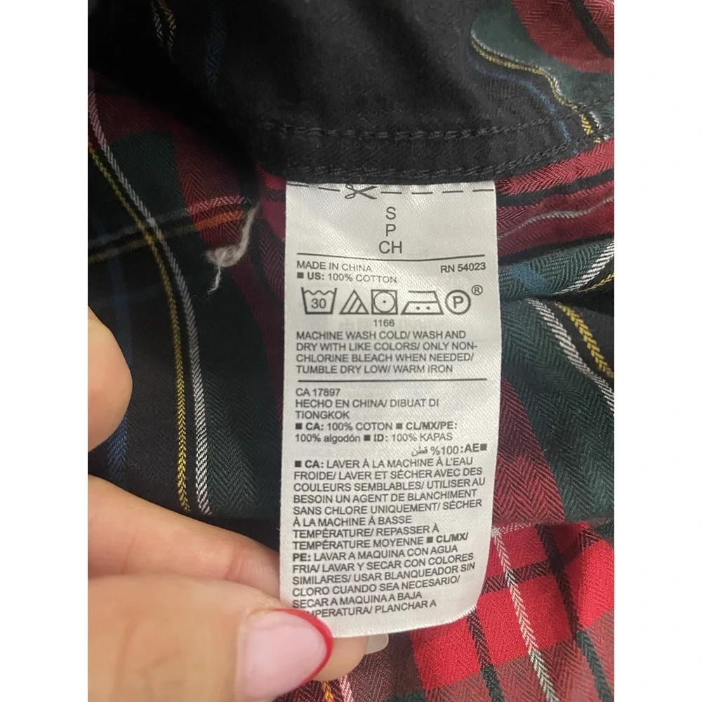 Old Navy Men's Sz S Red Green Black Plaid Flannel Long Sleeve Button Up Shirt - Picture 8 of 8